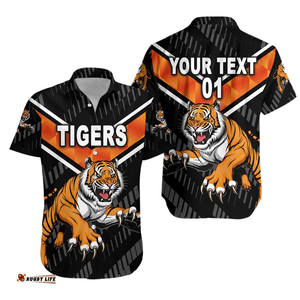 Custom Personalised Wests Tigers Hawaiian Shirt Simple NO.1, Custom Text And Number