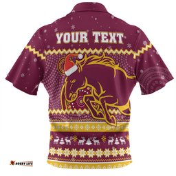 Brisbane Broncos Christmas Custom Hawaiian Shirt - Ugly Xmas And Aboriginal Patterns For Die Hard Fan Hawaiian Shirt