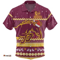 Brisbane Broncos Christmas Custom Hawaiian Shirt - Ugly Xmas And Aboriginal Patterns For Die Hard Fan Hawaiian Shirt