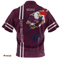 Manly Warringah Sea Eagles Hawaiian Shirt - Happy Australia Day Flag Scratch Style