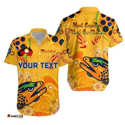 Custom Personalised Parramatta Hawaiian Shirt Eels Indigenous NAIDOC Heal Country! Heal Our Nation Gold