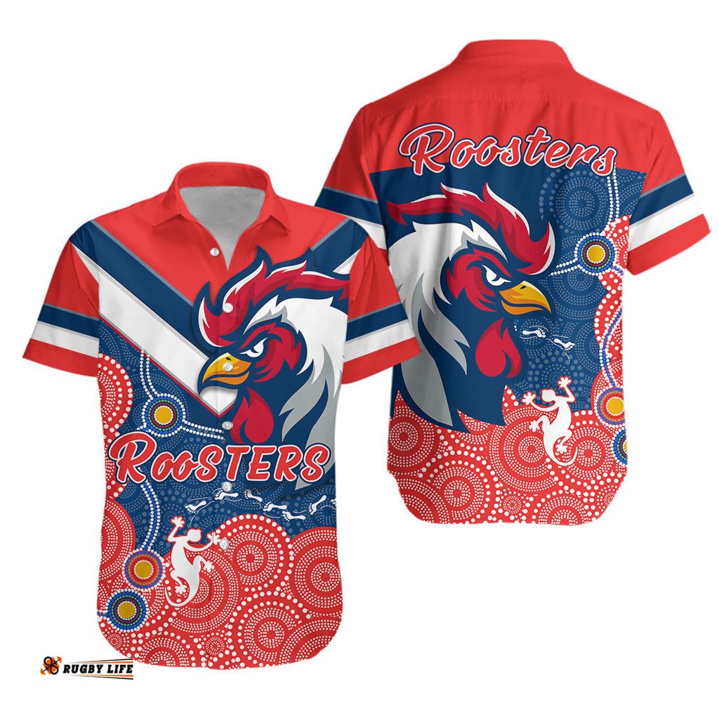 RooSTERS Hawaiian Shirt Red Aboriginal Rugby