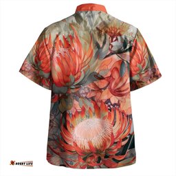 Australia Waratah Hawaiian Shirt - Red Orange Waratah Flowers Art Hawaiian Shirt