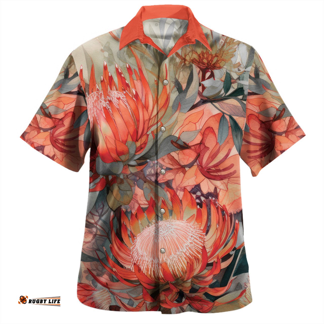 Australia Waratah Hawaiian Shirt - Red Orange Waratah Flowers Art Hawaiian Shirt