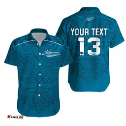 Custom Personalised Maori Hawaiian Shirt Turquoise Aotearoa Tattoo Custom Text and Number