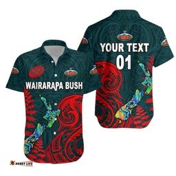 Custom Personalised Maori Wairarapa Bush Rugby Hawaiian Shirt New Zealand Silver Fern, Custom Text And Number