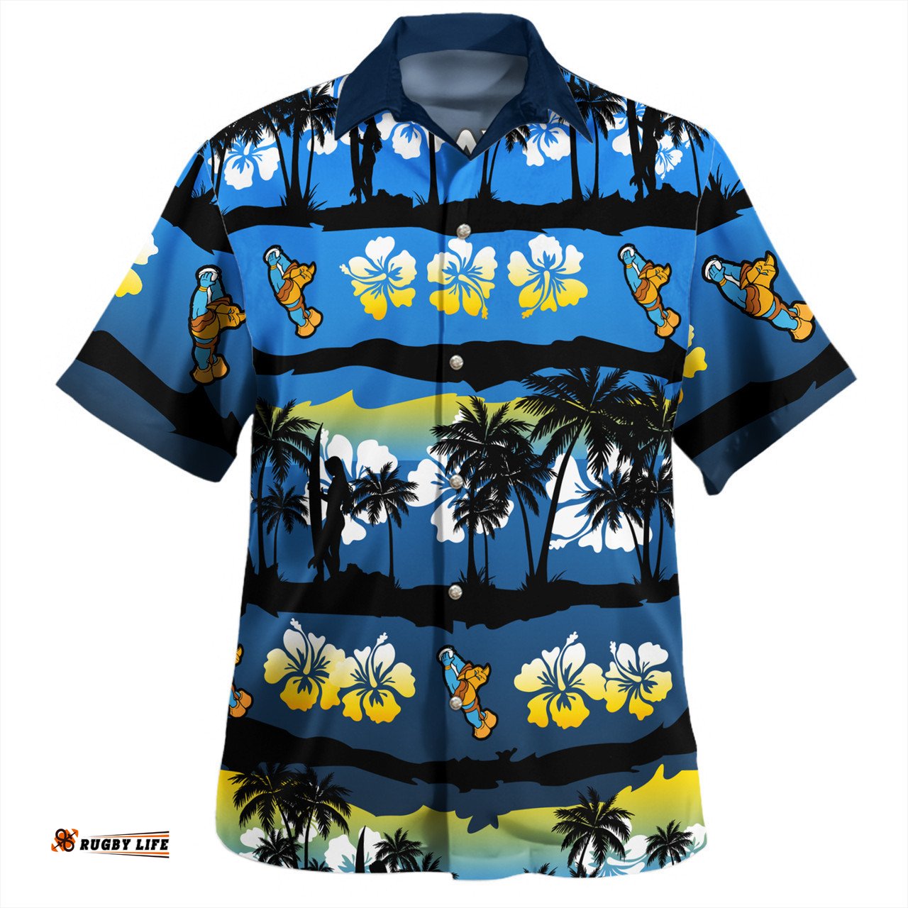 Gold Coast Titans Sport Hawaiian Shirt - Tropical Hibiscus and Coconut Trees