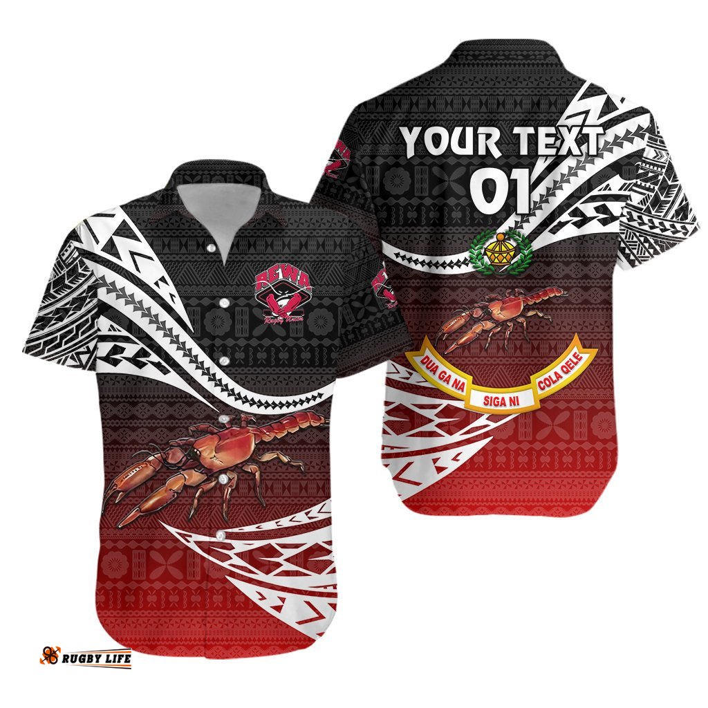 Custom Personalised Rewa Rugby Union Fiji Hawaiian Shirt Unique Version Red, Custom Text And Number