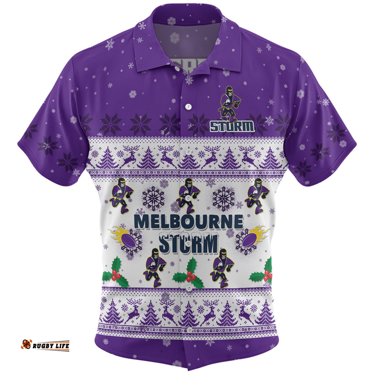 Melbourne Storm Christmas Custom Hawaiian Shirt - Special Ugly Christmas Hawaiian Shirt
