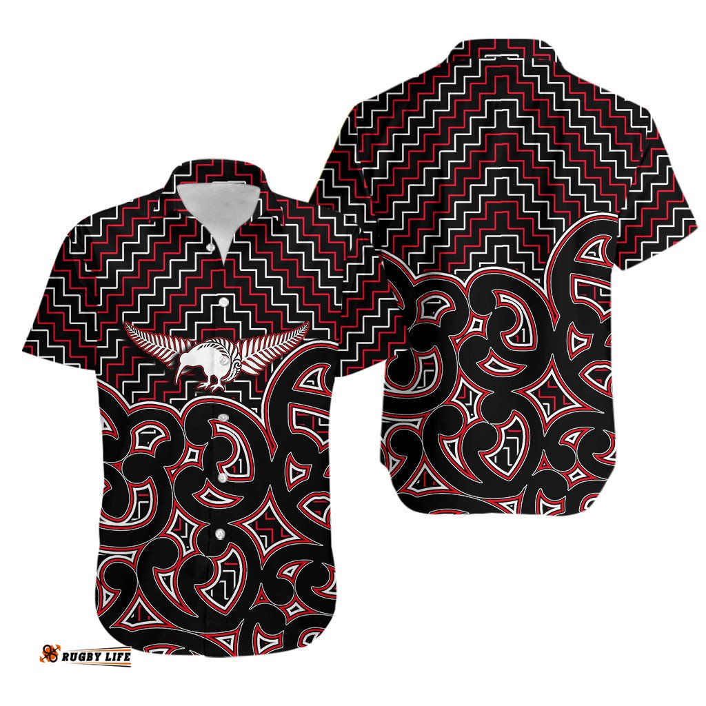 New Zealand Hawaiian Shirt Maori Graphic Tee patterns Red