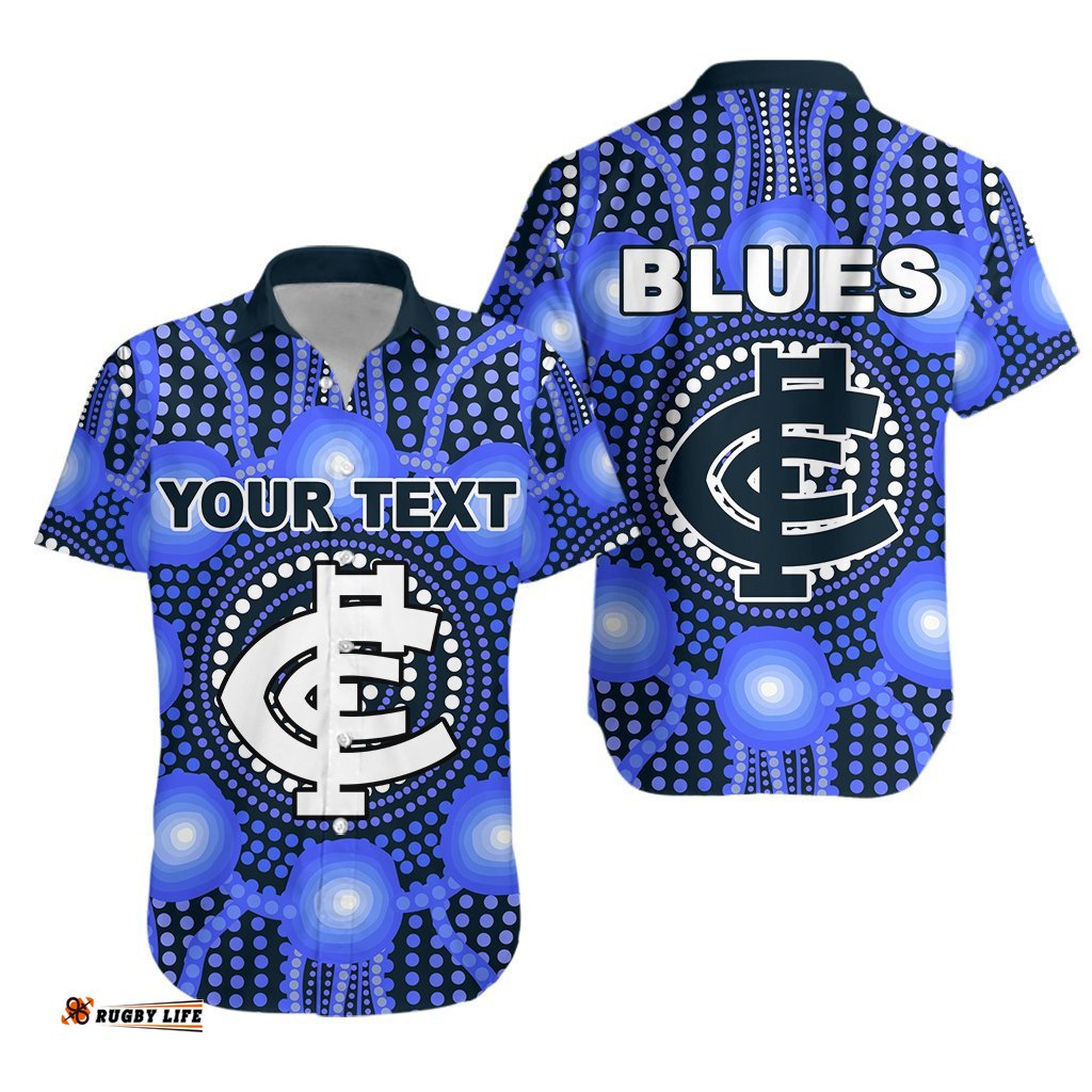 Custom Personalised Blues Hawaiian Shirt Carlton Bright Indigenous