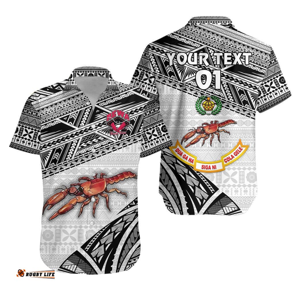 Custom Personalised Rewa Rugby Union Fiji Hawaiian Shirt Special Version White, Custom Text And Number