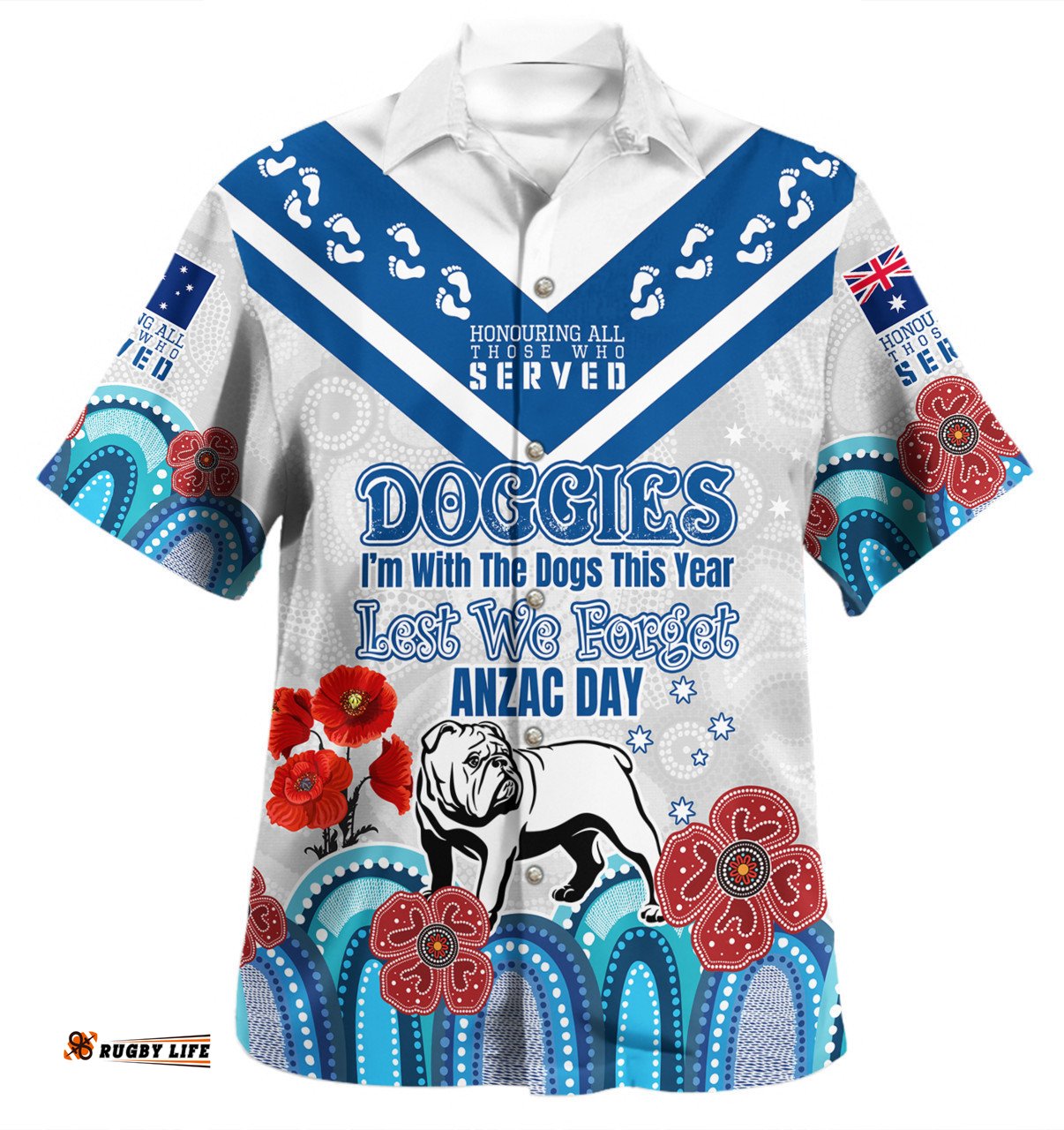 Canterbury-Bankstown Bulldogs Anzac Custom Hawaiian Shirt - Anzac Day I'm With The Doggies Shirt