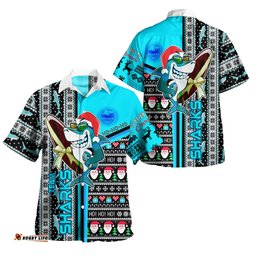Cronulla-Sutherland Sharks Hawaiian Shirt - Merry Christmas Super Surfrider Sharkies Snowflakes Ho Ho Ho Hawaiian Shirt