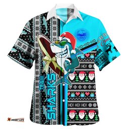 Cronulla-Sutherland Sharks Hawaiian Shirt - Merry Christmas Super Surfrider Sharkies Snowflakes Ho Ho Ho Hawaiian Shirt