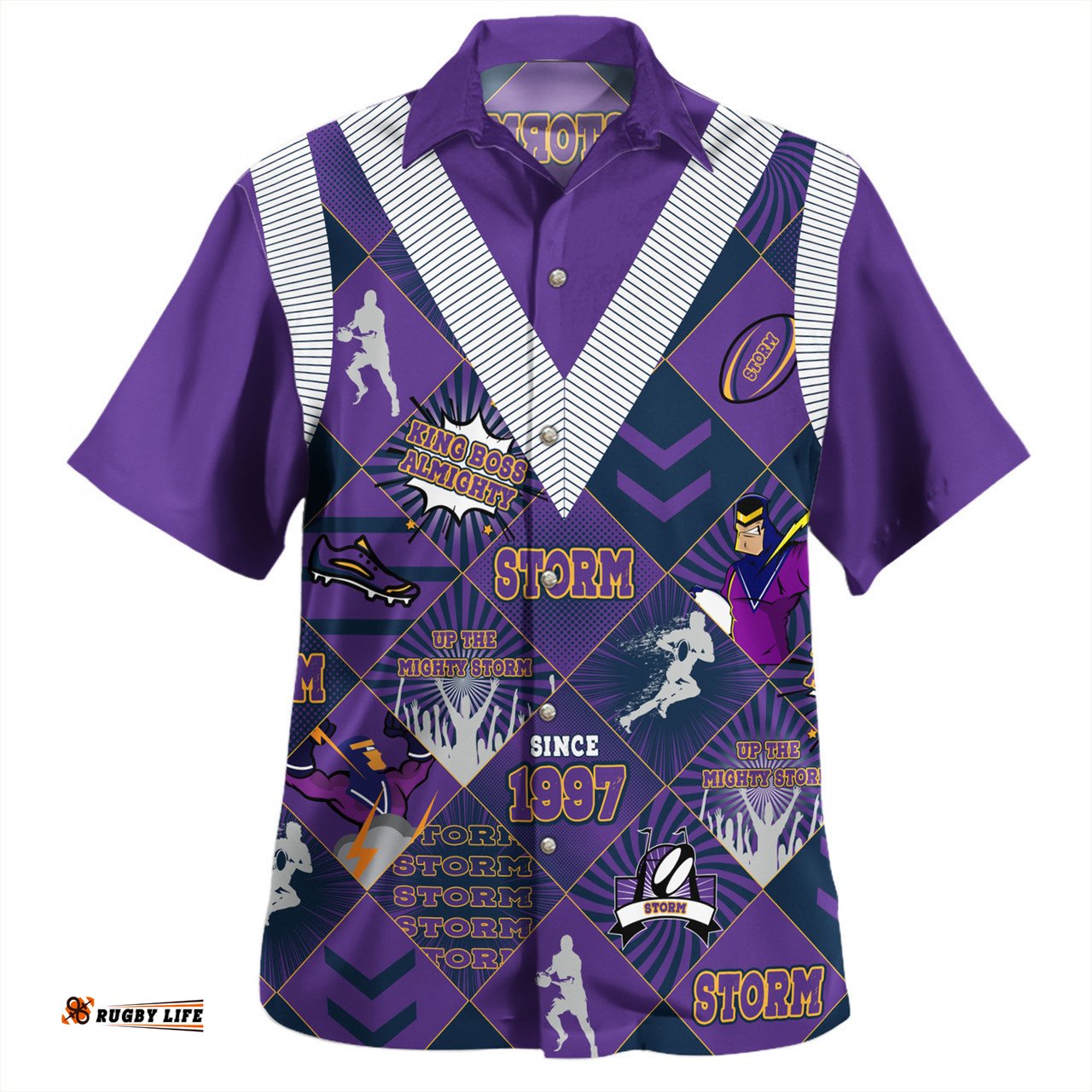 Melbourne Storm Hawaiian Shirt - Argyle Patterns Style Tough Fan Rugby For Life