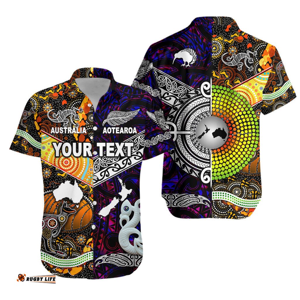Custom Personalised New Zealand Maori Aotearoa And Australia Aboriginal Hawaiian Shirt Together Purple
