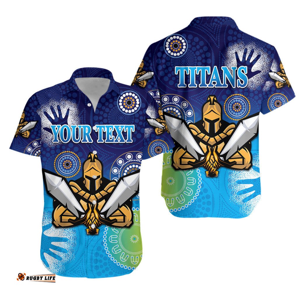 Custom Personalised Gold Coast Titans Hawaiian Shirt Simple Indigenous