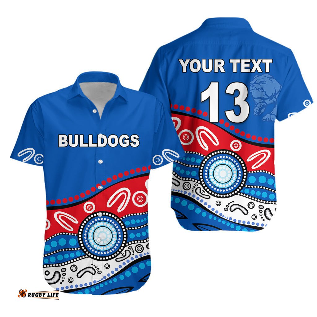 Custom Personalised Bulldogs Indigenous Hawaiian Shirt Western Custom Text and Number