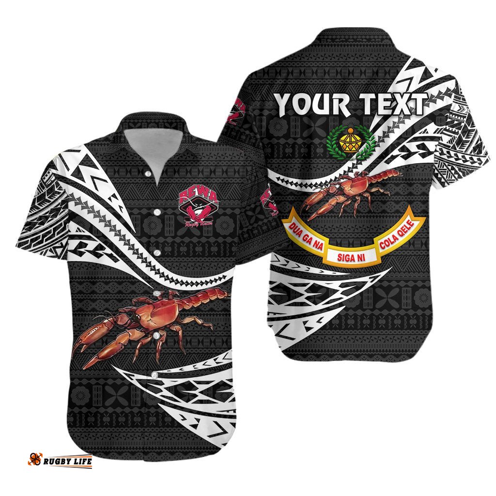 Custom Personalised Rewa Rugby Union Fiji Hawaiian Shirt Unique Version Black