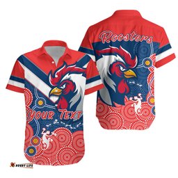 Custom Personalised RooSTERS Hawaiian Shirt Red Aboriginal Rugby
