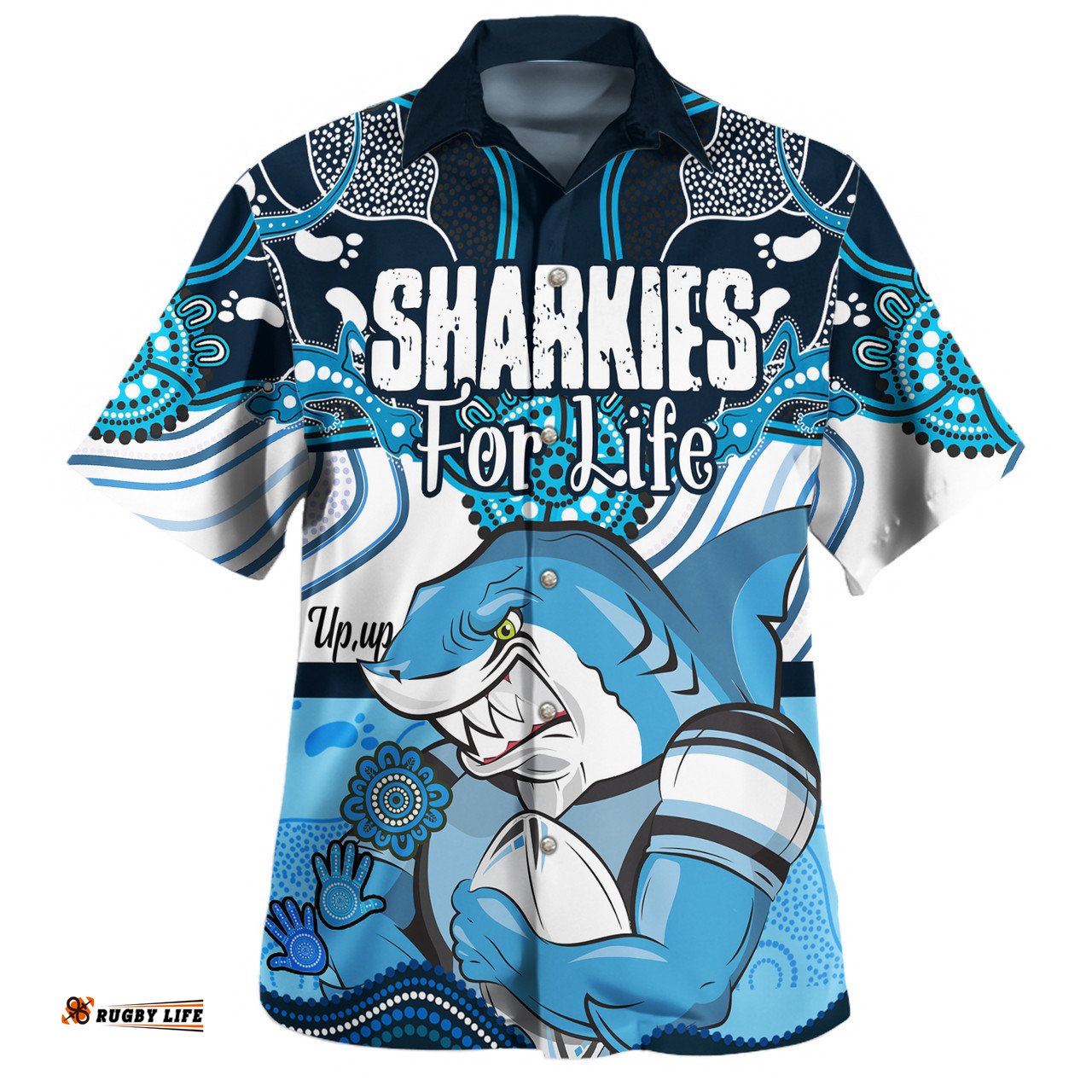 Cronulla-Sutherland Sharks Hawaiian Shirt - Sharkies With Aboriginal Style Hawaiian Shirt