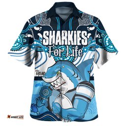 Cronulla-Sutherland Sharks Hawaiian Shirt - Sharkies With Aboriginal Style Hawaiian Shirt