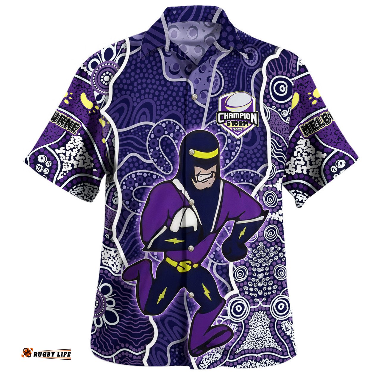 Melbourne Storm Grand Final Custom Hawaiian Shirt - Custom Melbourne Storm With Contemporary Style Of Aboriginal Painting Hawaiian Shirt