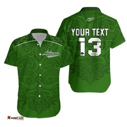 Custom Personalised Maori Hawaiian Shirt Green Aotearoa Tattoo Custom Text and Number