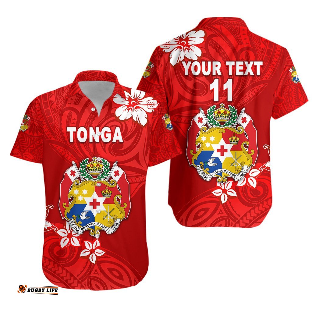 Custom Personalised Mate Ma'a Tonga Rugby Hawaiian Shirt Polynesian Unique Vibes Full Red, Custom Text and Number