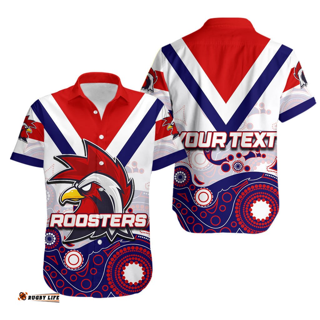 Custom Personalised Roosters Hawaiian Shirt Aboriginal White Style