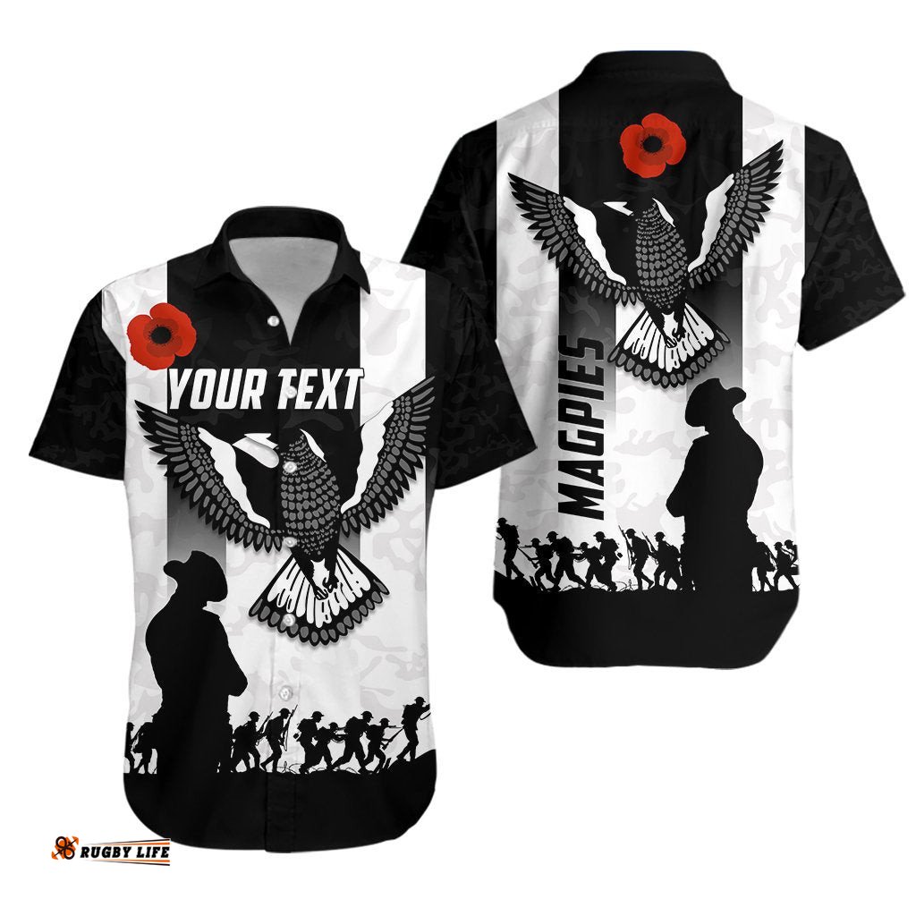 Custom Personalised Magpies ANZAC Day Hawaiian Shirt