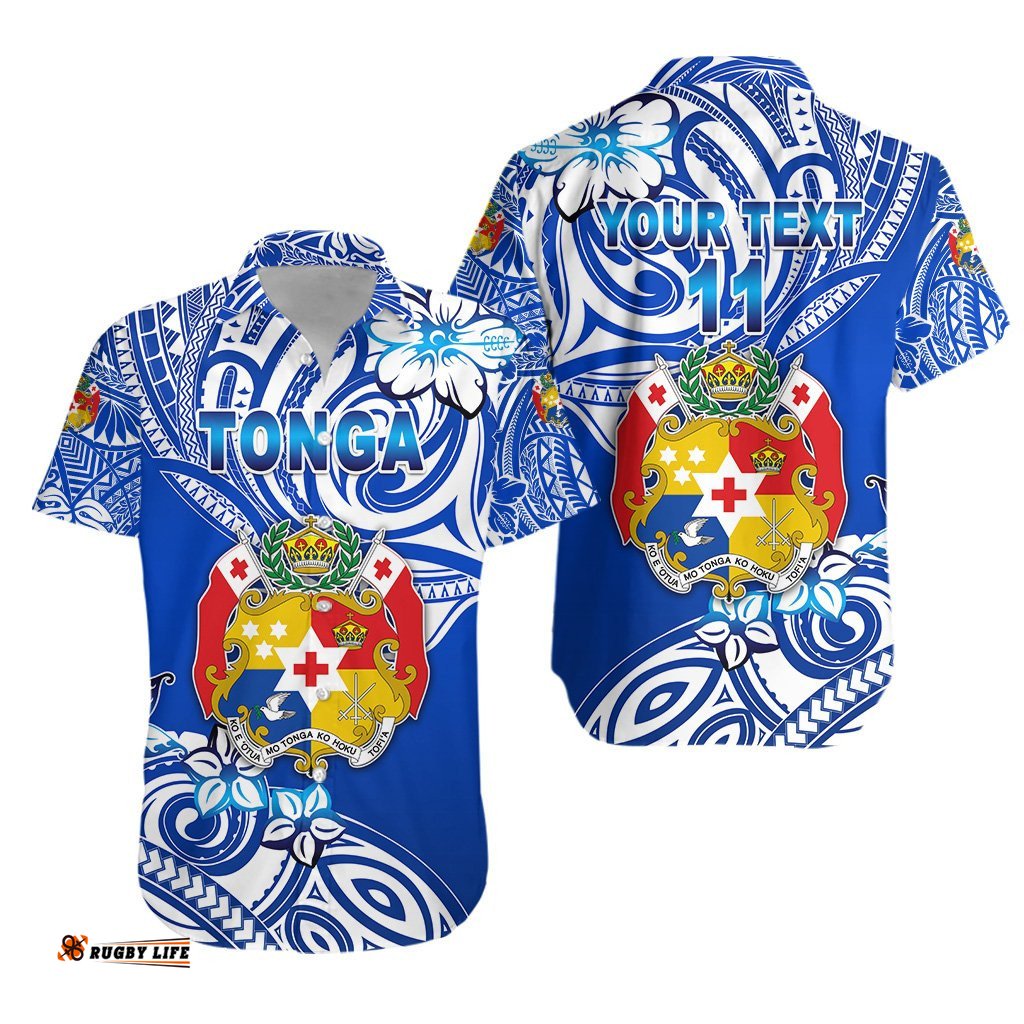 Custom Personalised Mate Ma'a Tonga Rugby Hawaiian Shirt Polynesian Unique Vibes, Custom Text and Number Blue