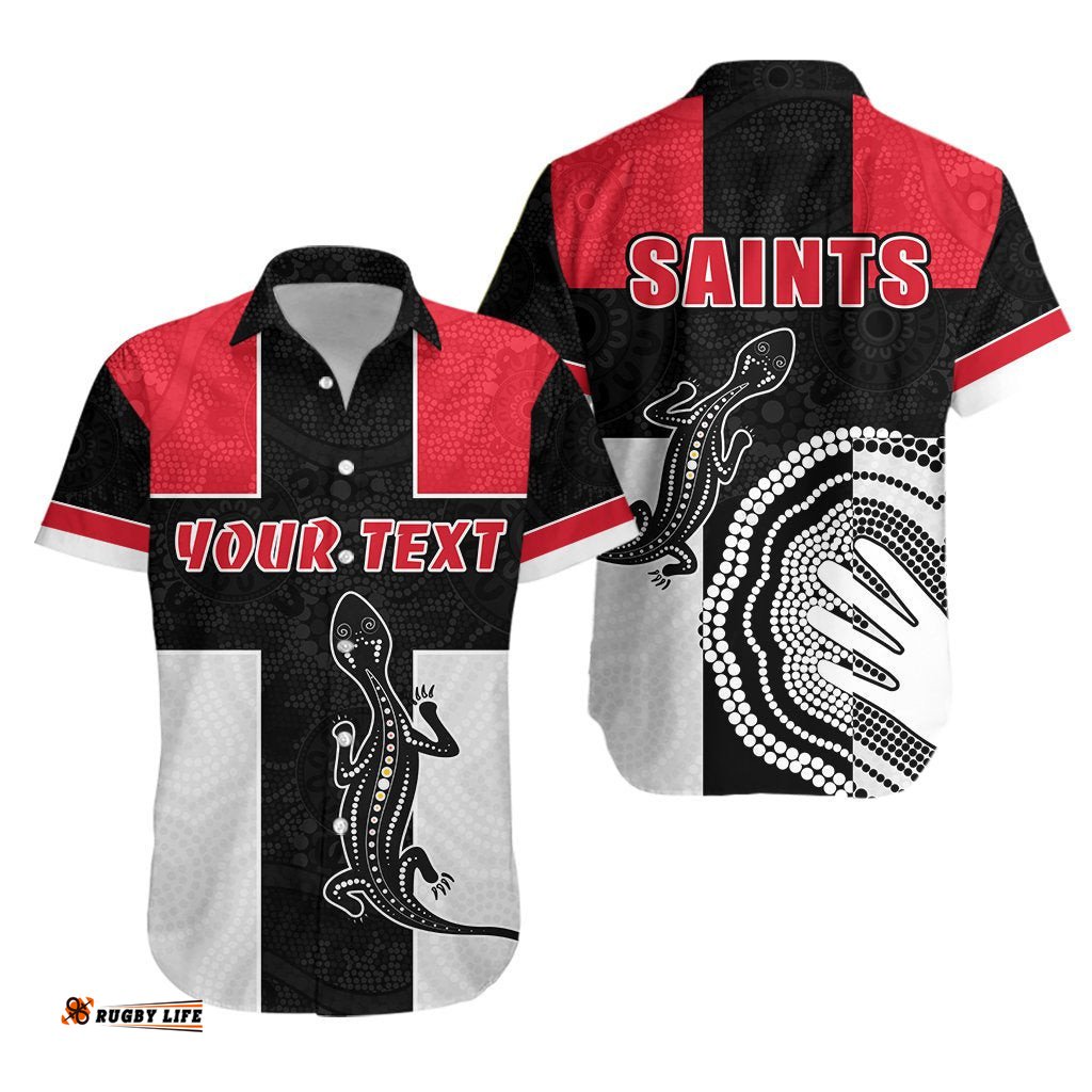 Custom Personalised Saints Simple Indigenous Hawaiian Shirt Brave St Kilda