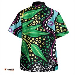 Australia Wattle Leaves Hawaiian Shirt - Aboriginal Dot Art And Wattle Leaves Hawaiian Shirt