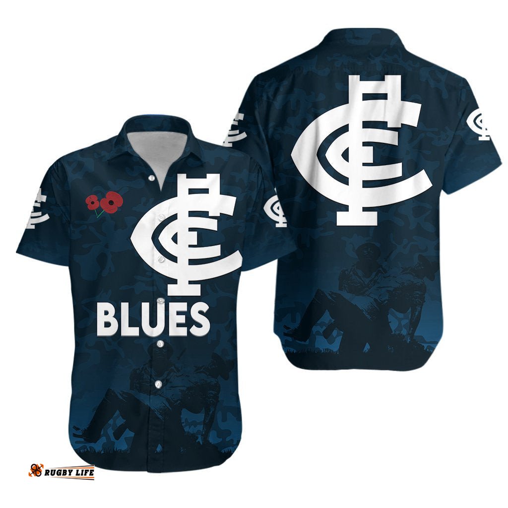 Australia Hawaiian Shirt Carlton Blues ANZAC Day