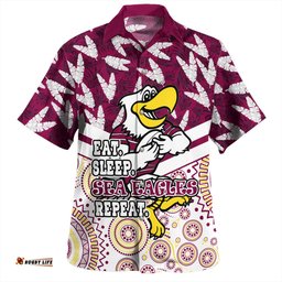 Manly Warringah Sea Eagles Hawaiian Shirt - Tropical Patterns And Dot Painting Eat Sleep Rugby Repeat