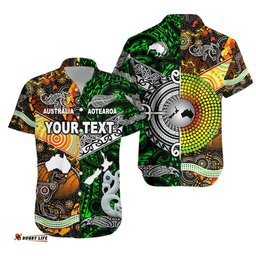 Custom Personalised New Zealand Maori Aotearoa And Australia Aboriginal Hawaiian Shirt Together Green