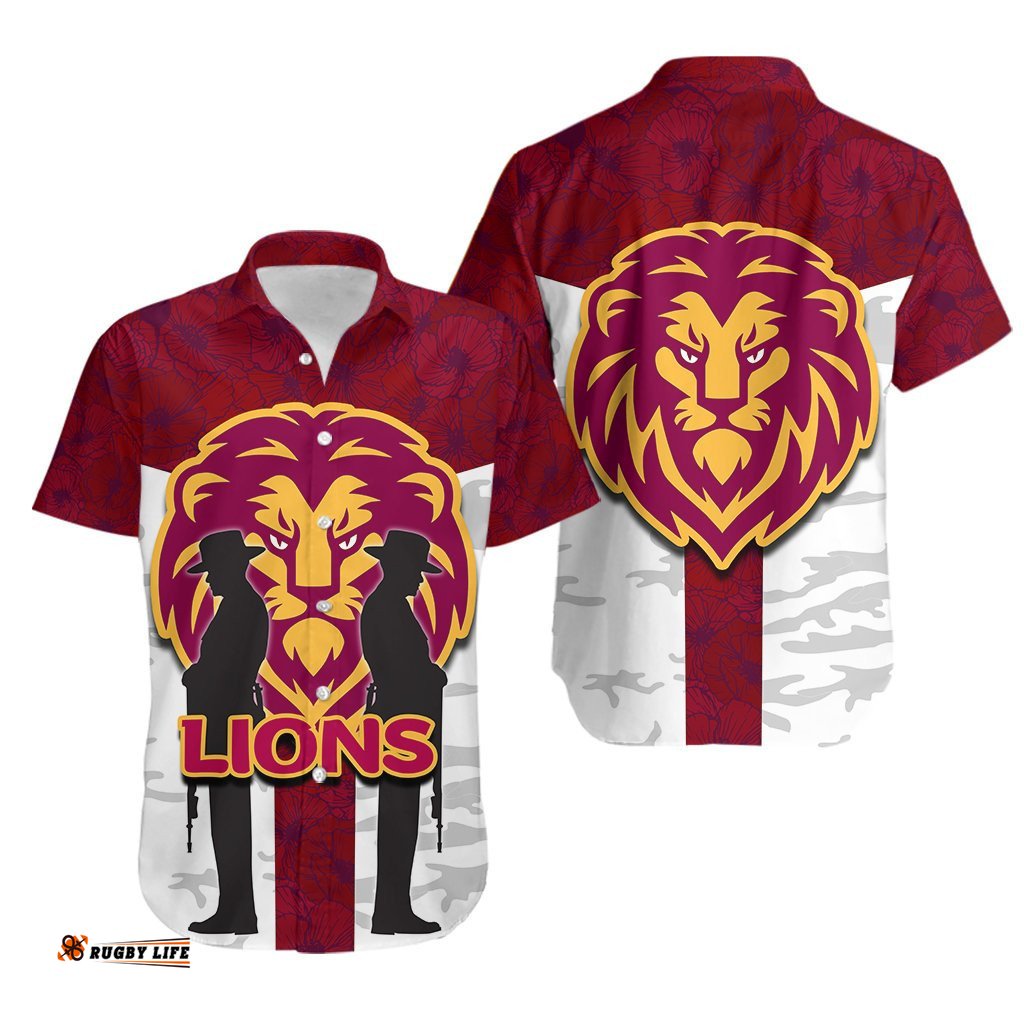 Brisbane Lions Hawaiian Shirt ANZAC Day Poppy Flowers Style