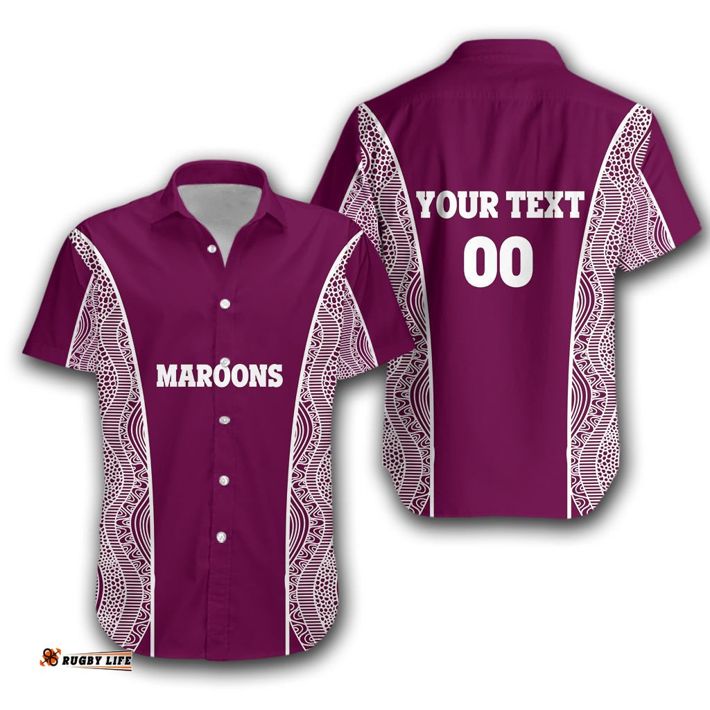 Custom Personalised Queensland Hawaiian Shirt Maroons Simple Aboriginal