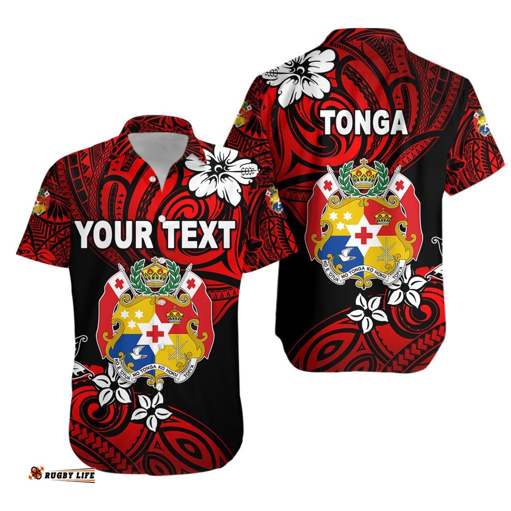 Custom Personalised Mate Ma'a Tonga Rugby Hawaiian Shirt Polynesian Unique Vibes Red