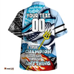 Cronulla-Sutherland Sharks Grand Final Hawaiian Shirt - A True Champion Will Fight Through Anything With Polynesian Patterns