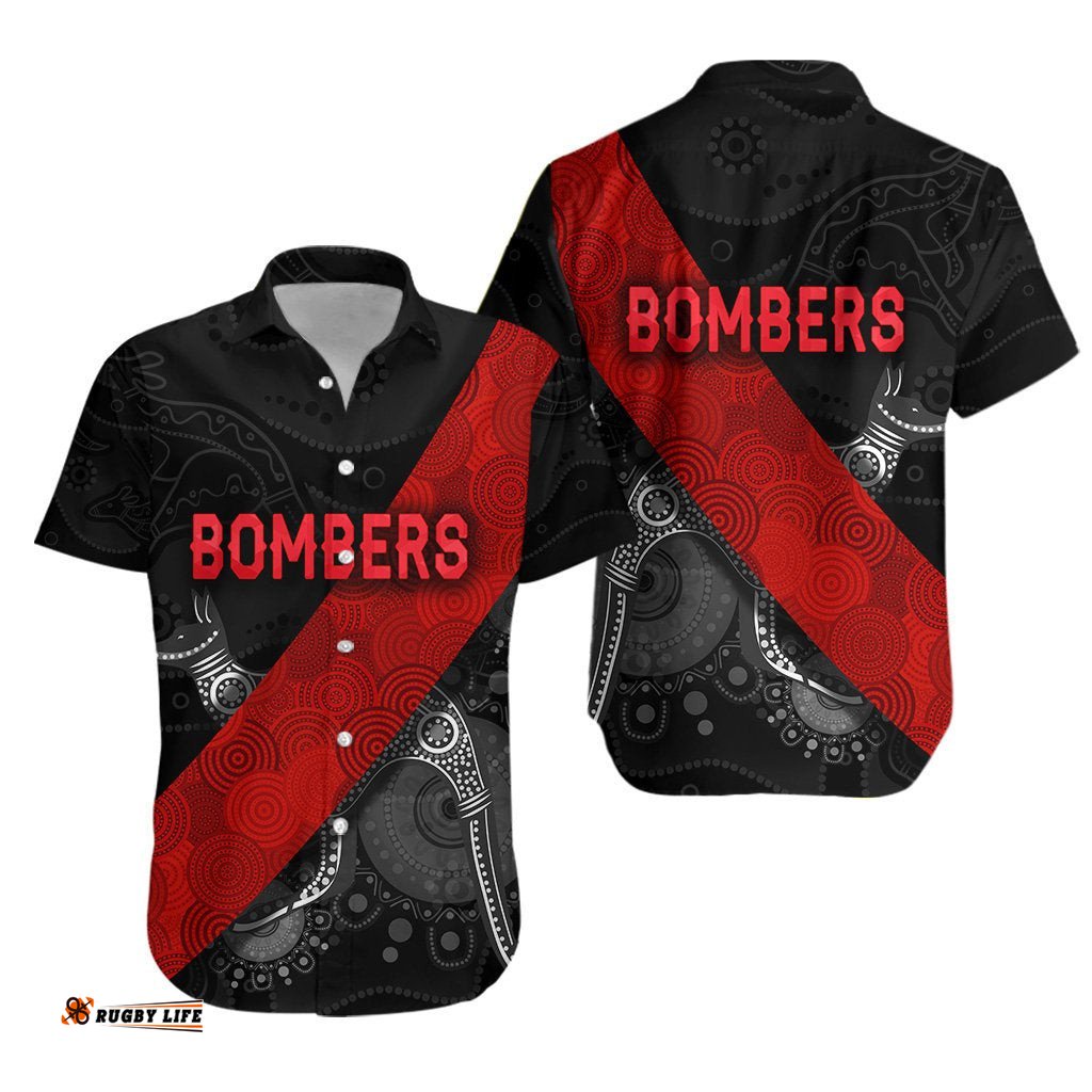 Essendon Hawaiian Shirt Indigenous Bombers Black