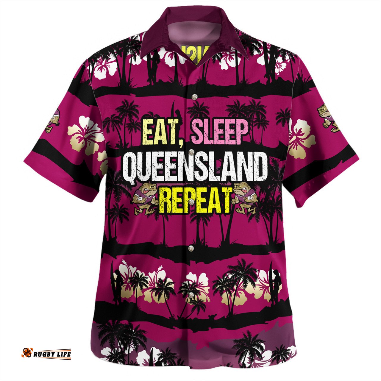 Cane Toads Sport Hawaiian Shirt - Eat Sleep Repeat With Tropical Patterns