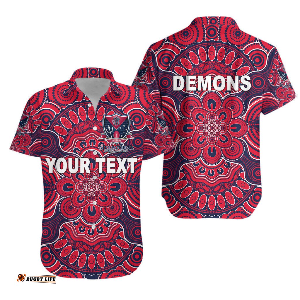Custom Personalised Melbourne Demons Indigenous Hawaiian Shirt Football Version