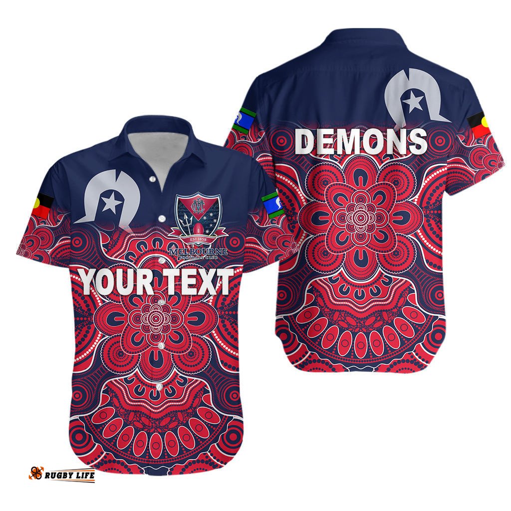 Custom Personalised Melbourne Demons Indigenous Hawaiian Shirt Football NAIDOC Week Style