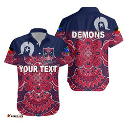 Custom Personalised Melbourne Demons Indigenous Hawaiian Shirt Football NAIDOC Week Style