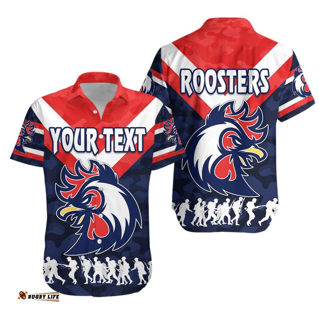 Custom Personalised Sydney Hawaiian Shirt Roosters ANZAC Style