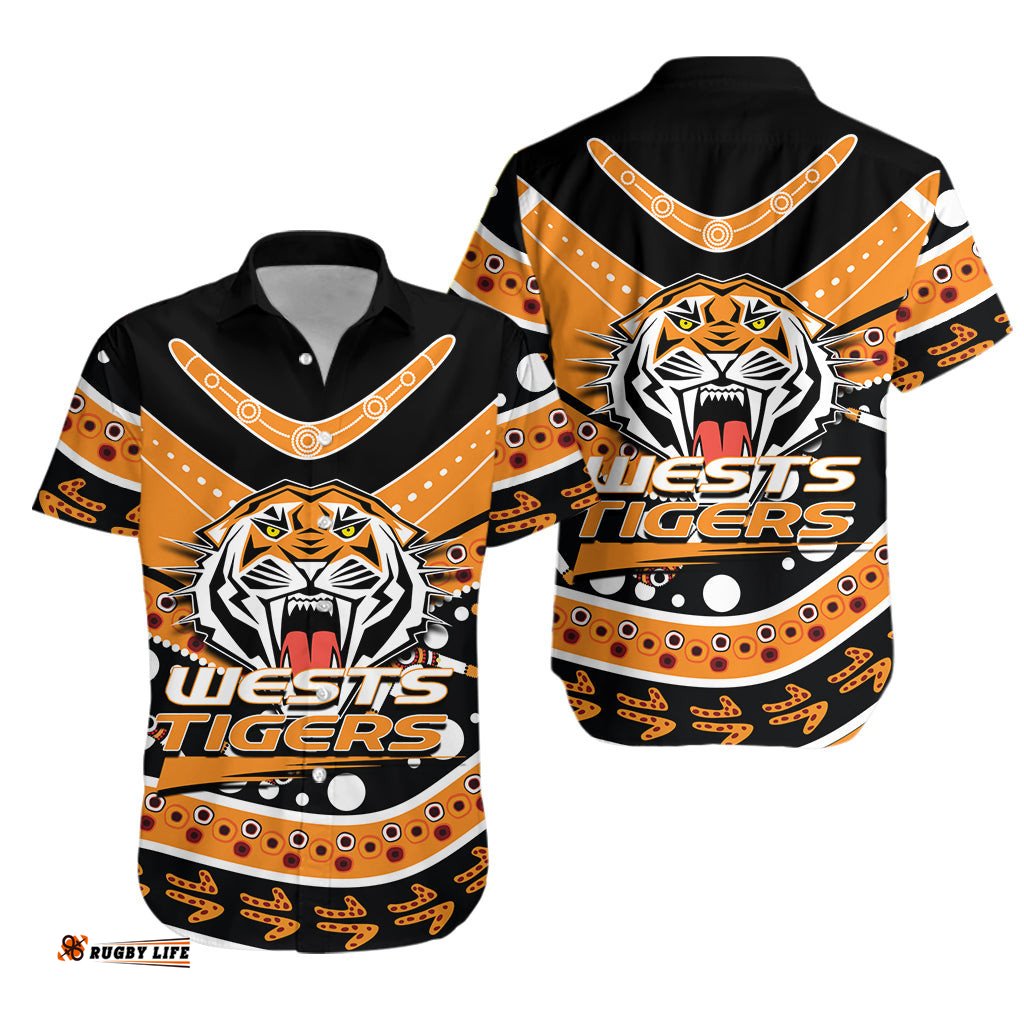 Wests Tigers Hawaiian Shirt Aboriginal Dot Painting