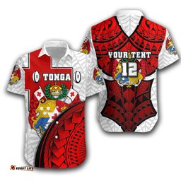 Custom Personalised Tonga Rugby Hawaiian Shirt Polynesian Armor Style White